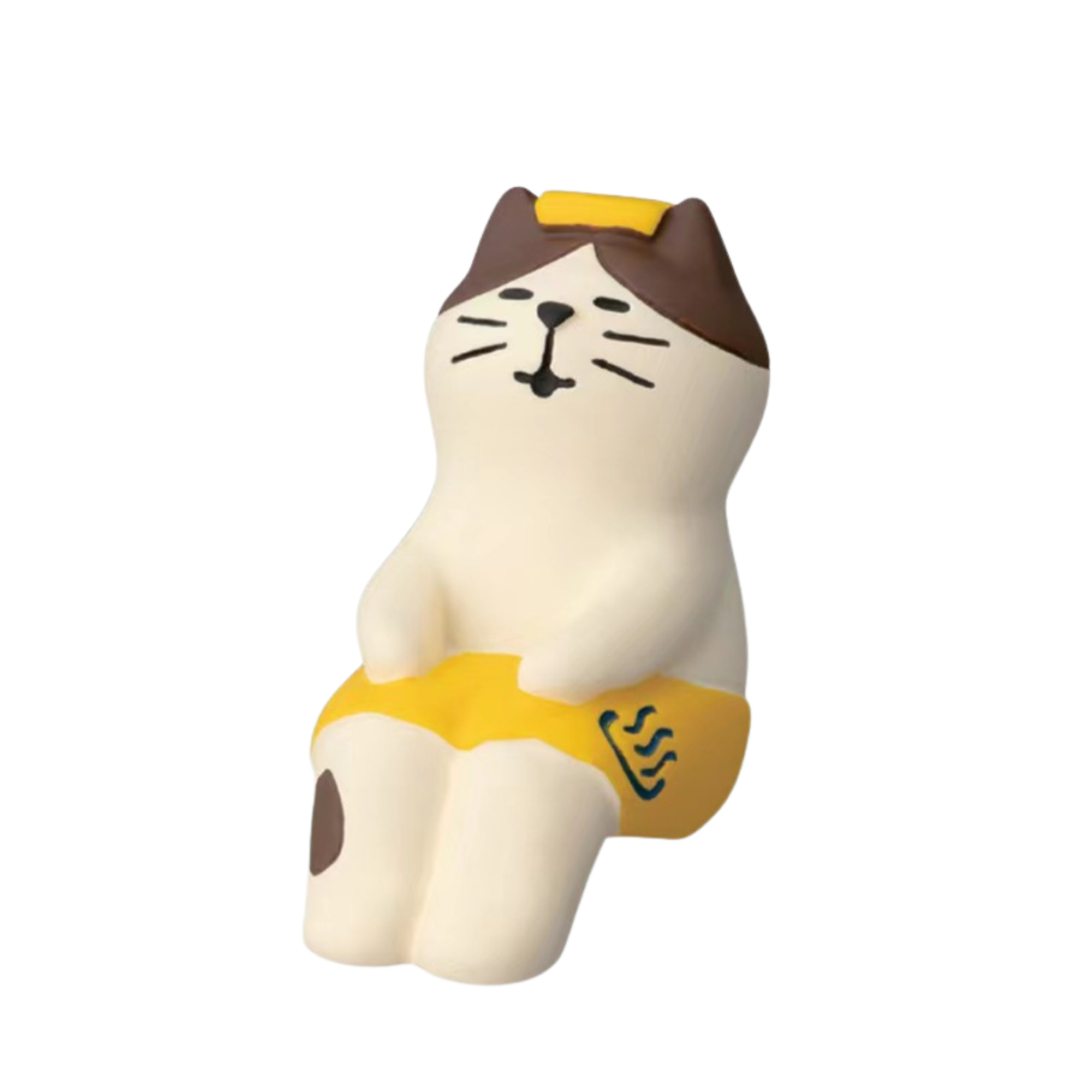 The FREE GIFT Biyu Neko Blind Box by IREN Shizen features a cute cat figurine with brown ears, a yellow towel and headband, sitting upright with closed eyes—a charming collectible for cat lovers.