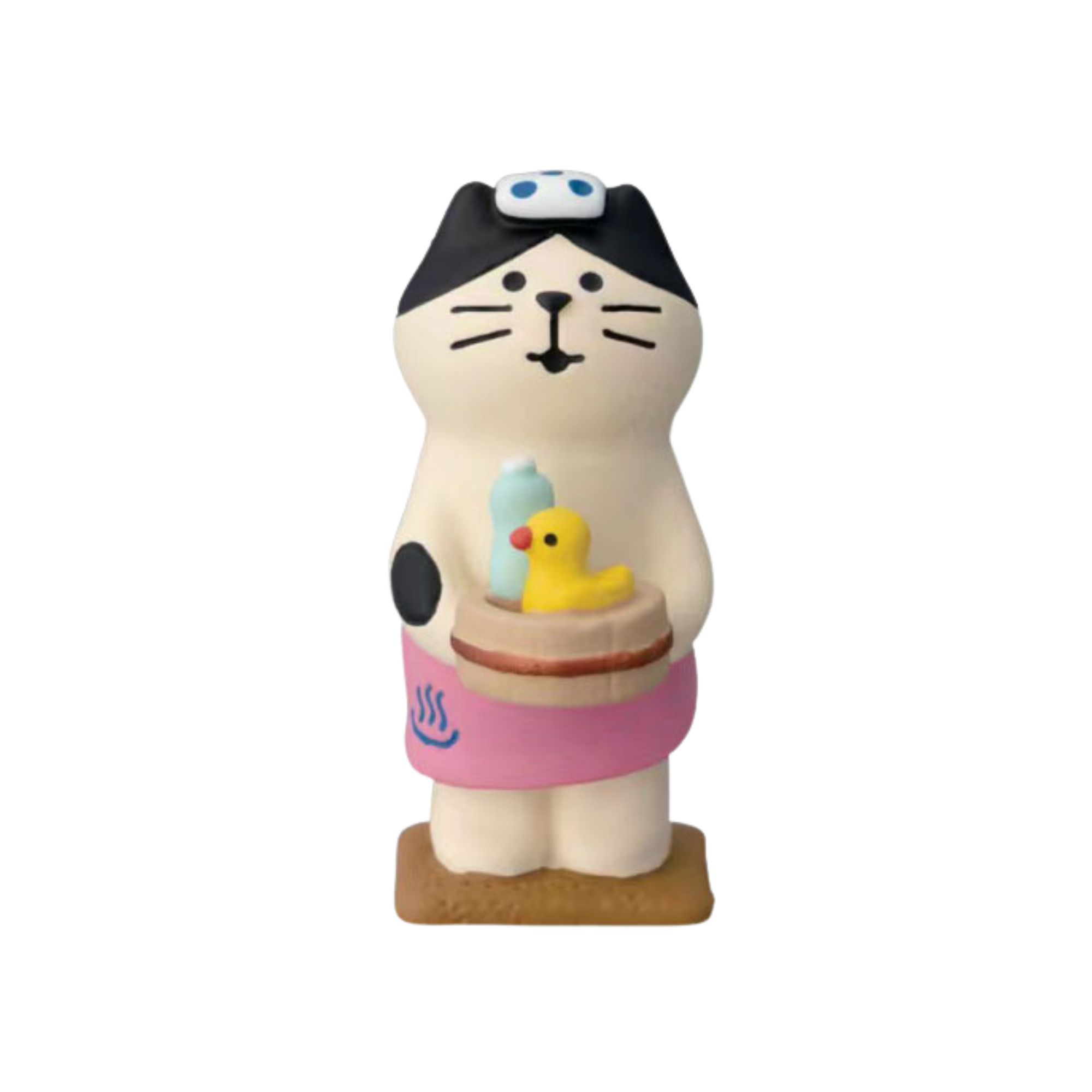 The FREE GIFT Biyu Neko Blind Box by IREN Shizen features an adorable cat figurine in a towel and headband, holding a wooden tub with a rubber duck and bottle—perfect for fans of cute collectibles.