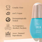 The IRÉN Shizen QUENCH-UP Hydrating Serum comes in a blue bottle and is enriched with Blueberry Extract and Hyaluronic Acid. It is cruelty-free, 100% vegan, dermatologically tested, fragrance-free, alcohol-free, paraben-free, and contains 2000+ banned ingredients. #show-lang-en #all-groups