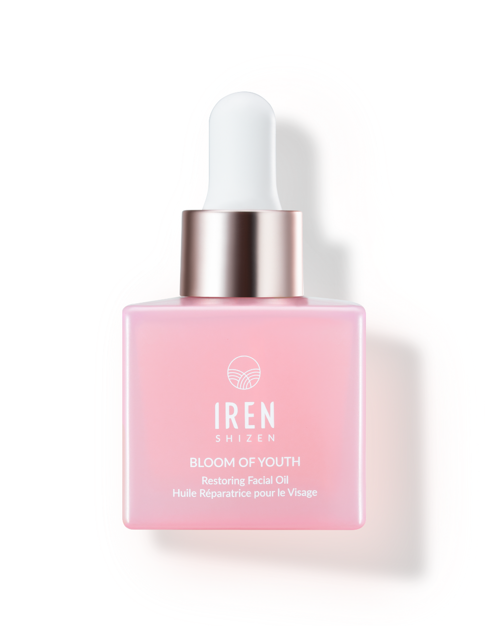 A bottle of IREN Shizen BLOOM OF YOUTH Restoring Facial Oil.