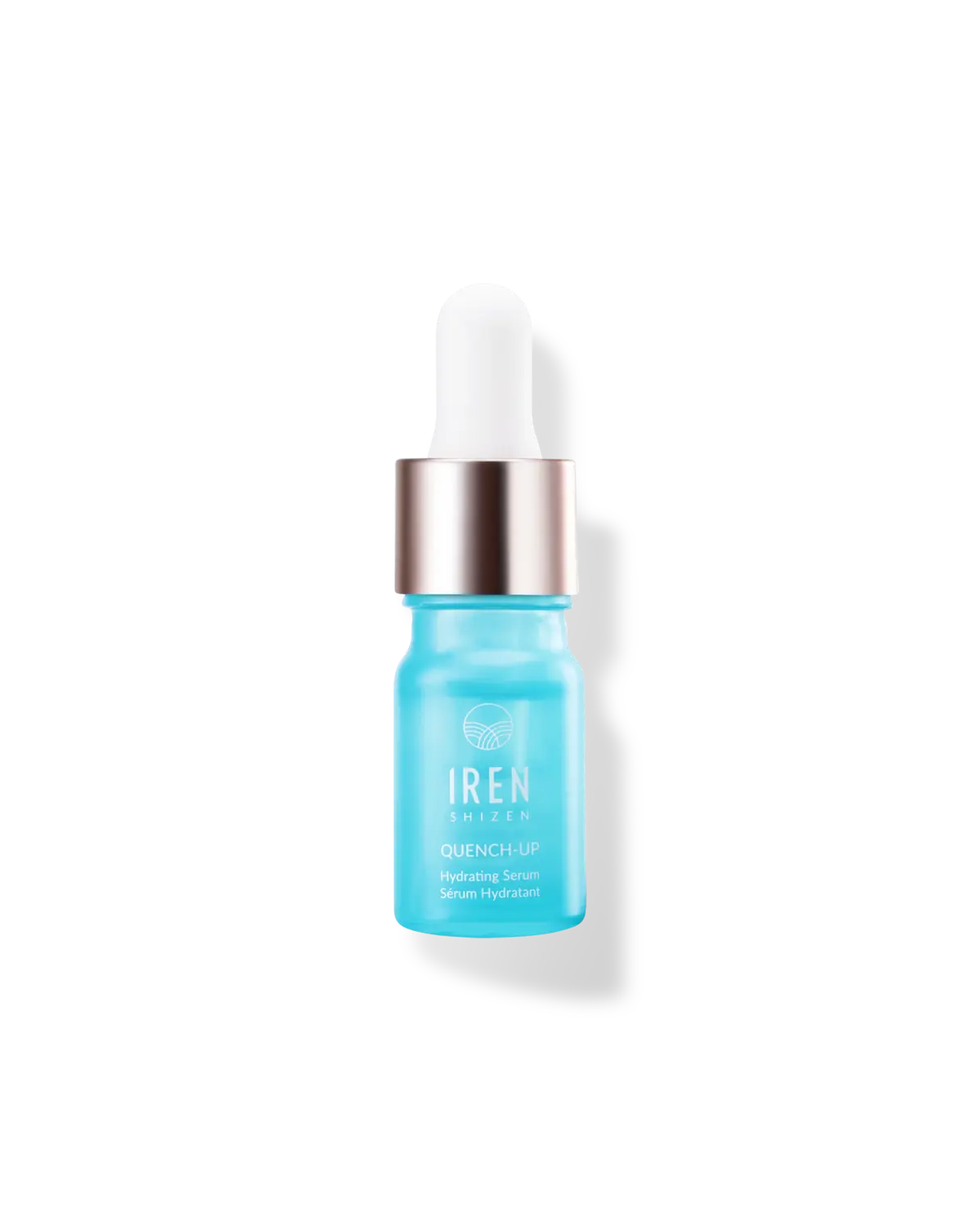 Eine Flasche Antioxidans-Serum Skin Reboot (5 ml, Geschenk von IREN Shizen, personalisierte Pflege), auf schwarzem Hintergrund.