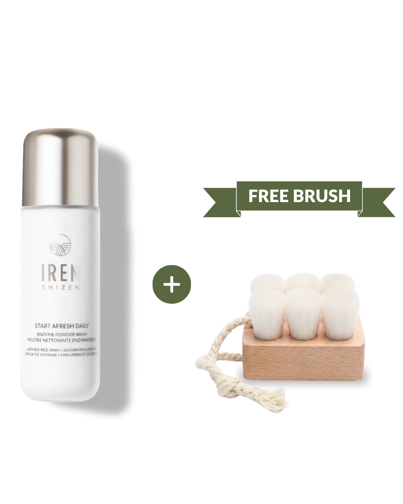 The Fast Bundle Cloud Cleansing Kit features an enzyme powder wash and a free facial cleansing brush, both displayed on a white background—a perfect gentle cleanser duo for your skincare routine.