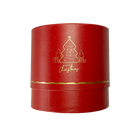 The FOR THE PALS Xmas Round Gift Box by IREN Shizen is a red cylindrical gift box featuring a Christmas tree design and gold "Merry Christmas" text.