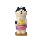 The FREE GIFT Biyu Neko Blind Box by IREN Shizen features an adorable cat figurine in a towel and headband, holding a wooden tub with a rubber duck and bottle—perfect for fans of cute collectibles.