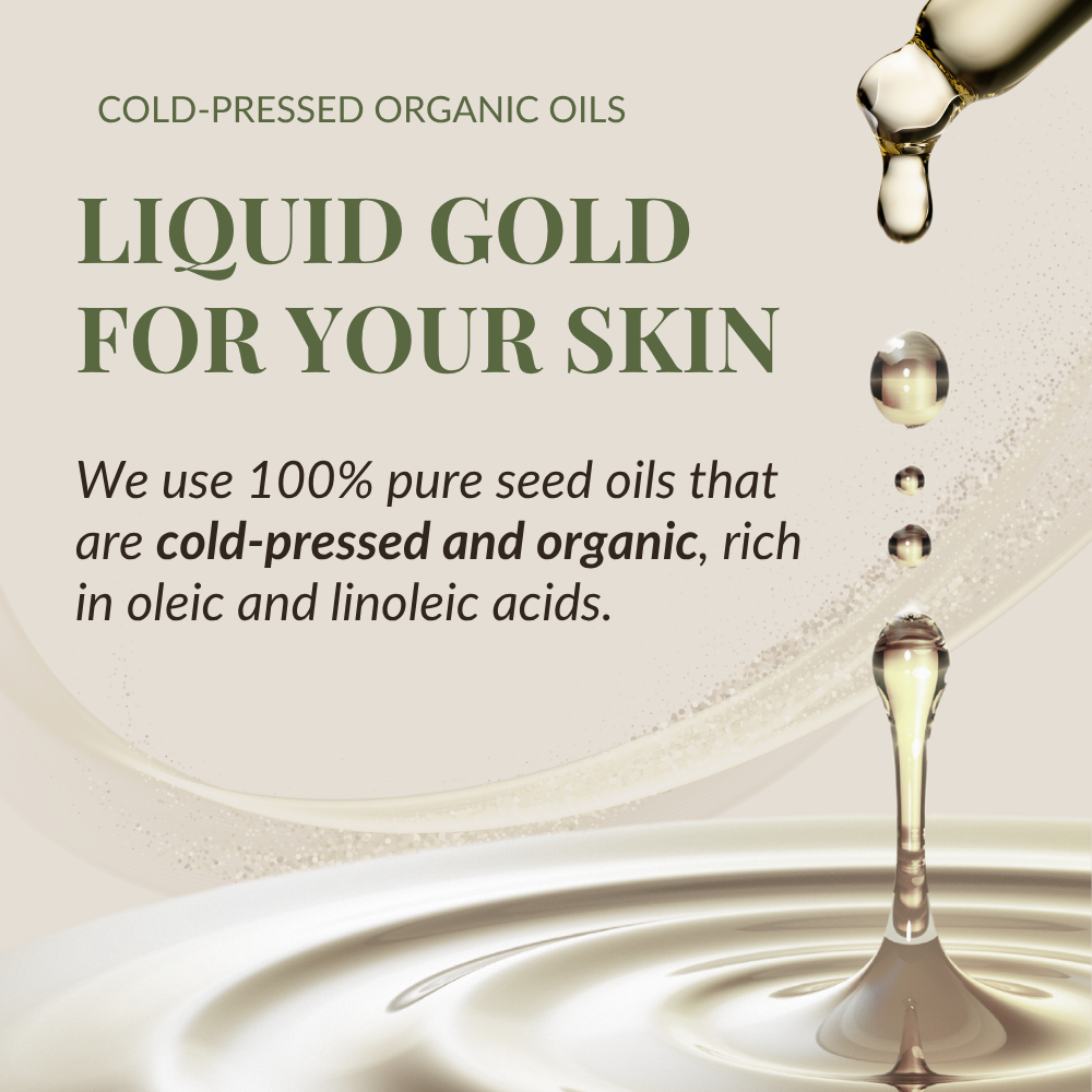 A drop of IREN Shizen DROP OF DEW Moisturizing Facial Oil, packed with cold-pressed organic seed oils rich in oleic and linoleic acids, supports skin barrier repair for a radiant, healthy glow. #show-lang-en