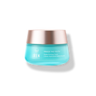 A blue jar of IREN Shizen FREEZE THE YOUTH Hydra Firming Cream with a rose gold metallic lid is shown on a plain white background.